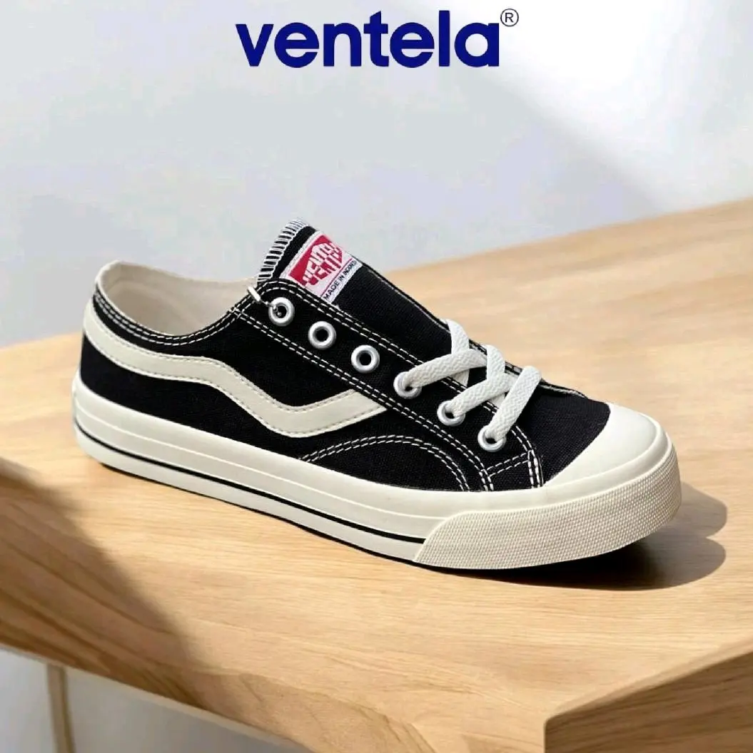 Ventela Public Low Black Natural Original - Sepatu Sneakers Casual Pria Wanita Shoes Snekers