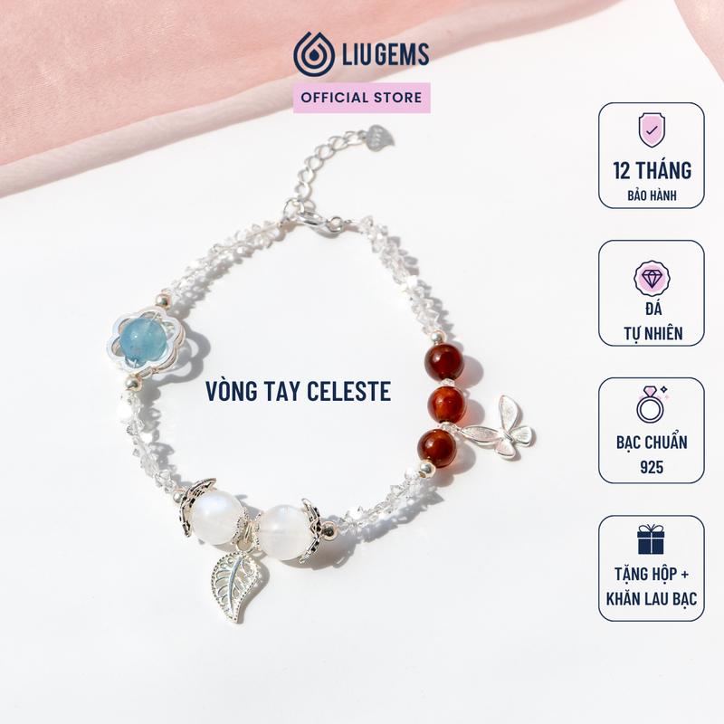 Vòng Tay Nữ Đá Tự Nhiên Herkimer Diamond Và Charm Bạc Thái 925 Tinh Tế Liugems Celeste VTDT07 (Mua một, tặng một hộp đựng trang sức + một khăn lau bạc miễn phí)