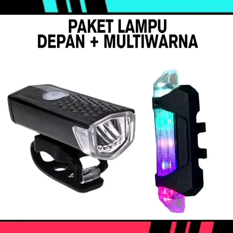 Satu Set Lampu Sepeda Depan Dan Belakang 2in1 Rechargeable 0