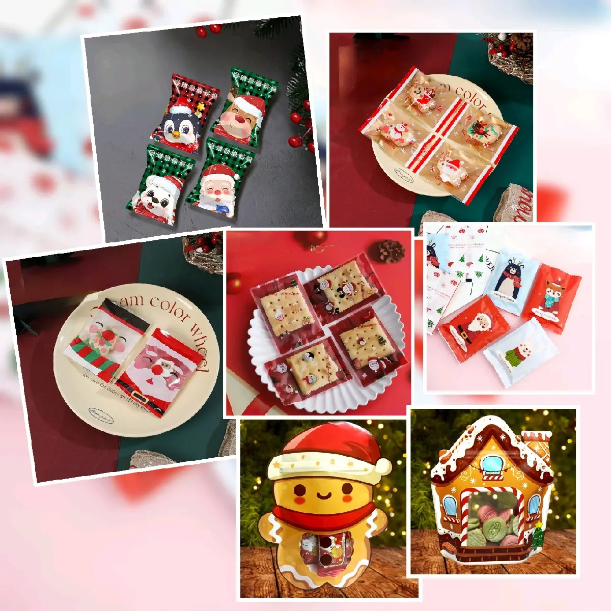 100pcs Christmas Cookies Heat Seal Packaging Wrapper 50pcs Christmas Zip Bag