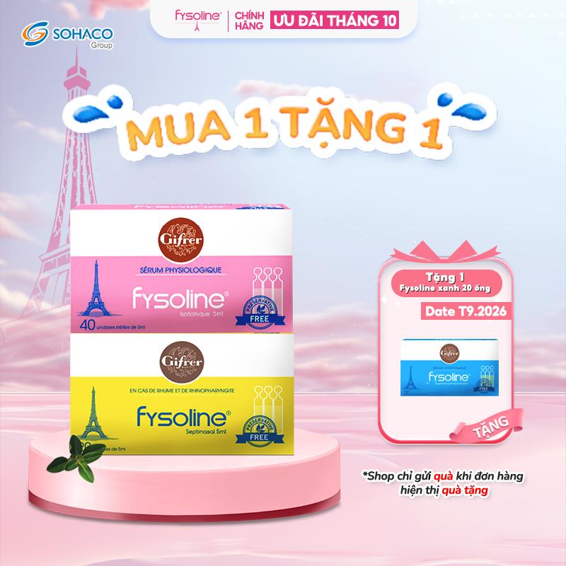 Combo nước muối sinh lý Fysoline Vàng 20 ống+ Fysoline Hồng 40 ống vệ sinh mắt, mũi, miệng