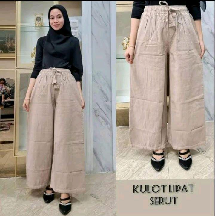KULOT JEANS JUMBO [ M L XL XXL ] SNOW TALI SERUT | KULOT LIPAT JEANS PINGGANG FULL KARET | CELANA KULOT JEANS SNOW TALI SERUT  Celana Panjang Wanita Dewasa 8