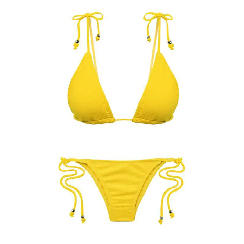Bikini pinggang rendah untuk wanita, baju renang retro berjalur, pembalut, pakaian renang