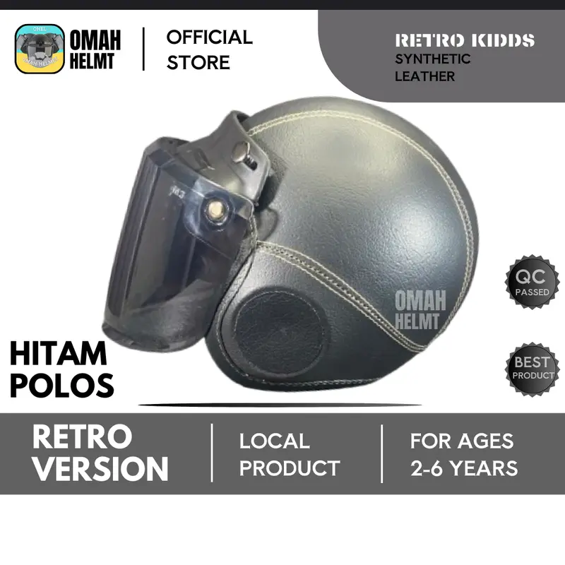 Helm Bogo Anak Retro Polos Laki Laki Perempuan Usia 2 3 4 5 6 Tahun Kaca Datar Helem Motorcycle Cembung 1