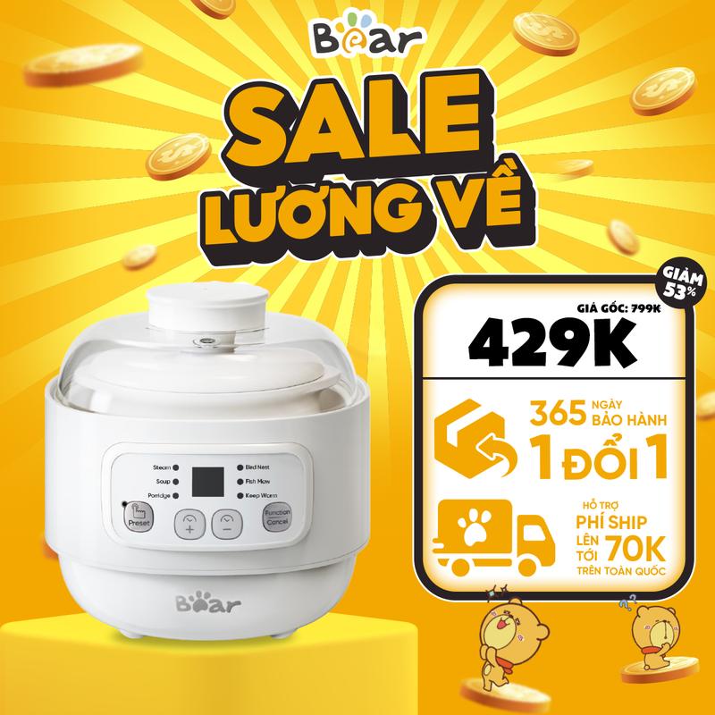 [MELON] Nồi Nấu Chậm Bear 0.8L DDZ-A08T8 - Kèm xửng hấp | Nấu cháo ăn dặm cho bé | Chưng yến chè dưỡng nhan
