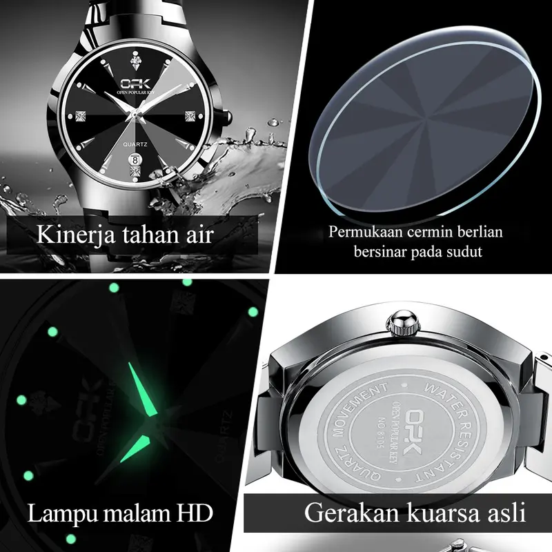 OPK Jam Tangan Pria Original Cowok Analog Anti Air Bisnis Kuarsa Jam Tahan Air Arloji Hitam Kaca Watches with Kotak Ori 6