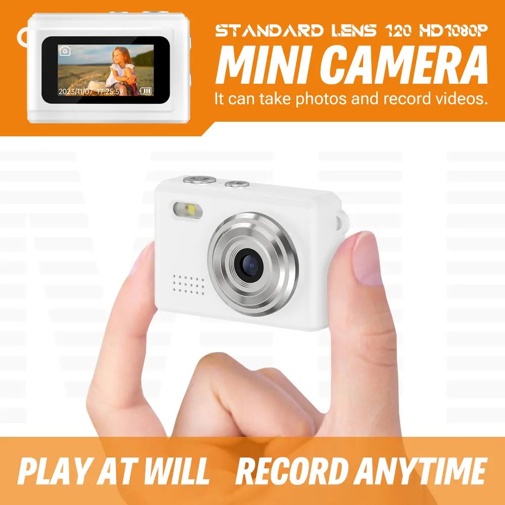 Kamera Rantai Kunci, Putih, Kamera Mini, Piksel Kecil, Perakam Kamera Digital Kecil Retro, dengan Denyar LED, Kamera Ibu Jari Perjalanan Mudah Alih, Sesuai untuk Rakaman Semula Jadi, Sesuai untuk Keluar, Rakaman Vlog, Item Trending
