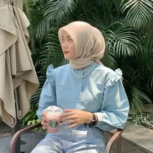 Yurim Blouse Ruffle Kemeja Linen Basic Lengan Panjang Atasan wanita