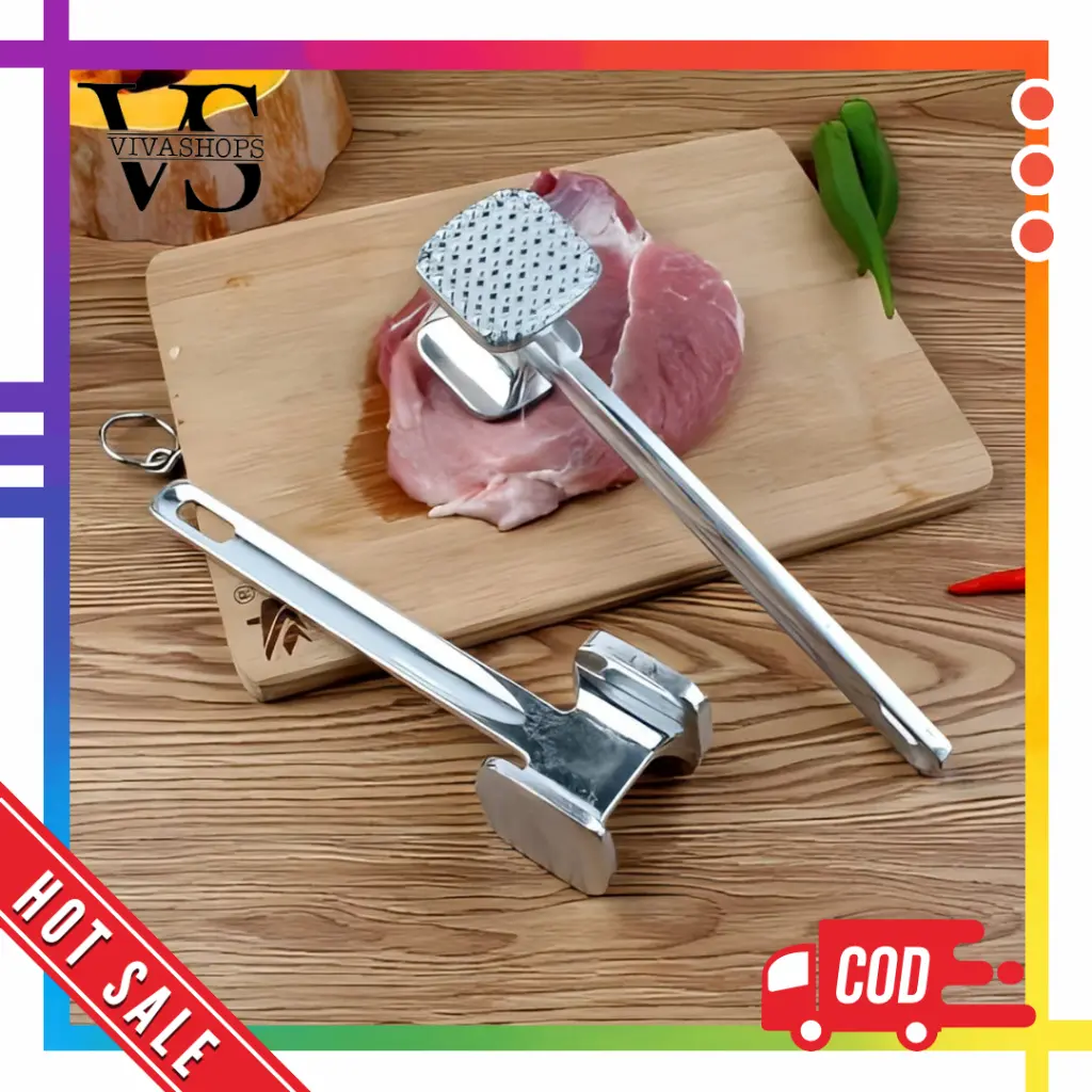 Palu Daging Pelembut Pelunak Daging Stainless Steel / Penumbuk Penghalus Daging Meat Hammer Stainless Steel Alat Gepuk Daging Dapur Putih Kitchenware Plastik