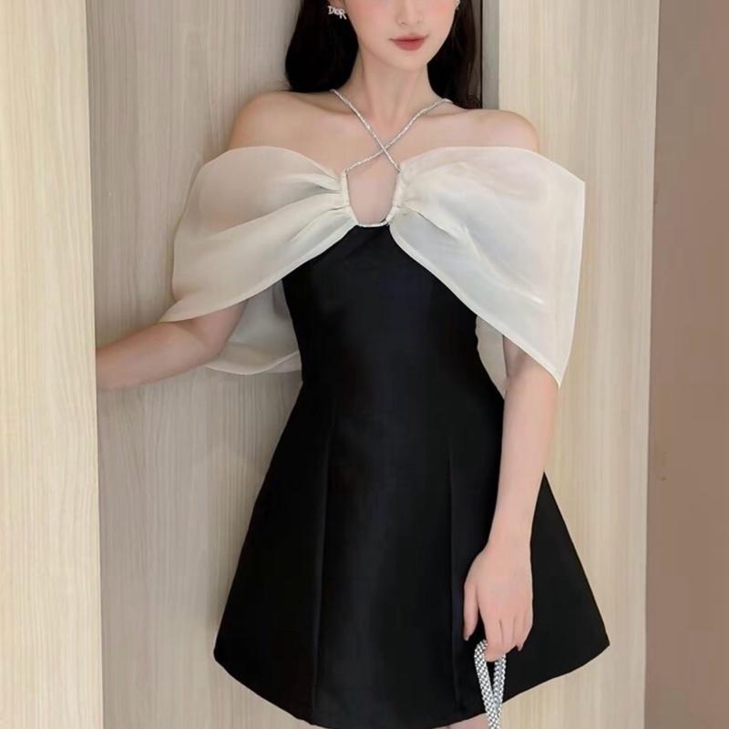   XẢ KHO  ĐẦM CHỮ A DÂY ĐÁ PHỐI VOAN  _KHANH VY STORE _ 612101  Nữ Women Dress 