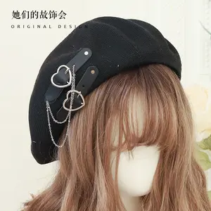 BH-08 topi beret baret gothic rantai love buckle chain korean japan jepang korea painter mangaka komikus