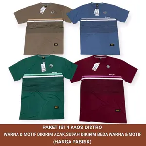 kaos salur agf model baru paket 4 pcs baju cowo cewe unisex bahan semi katun 24s atasan pria dan wanita Distro Lembut Nyaman