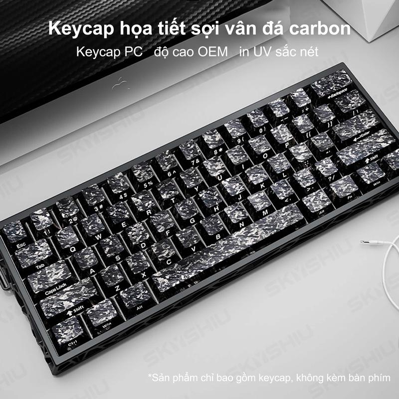 SKYSHIU Keycap Vân Đá Carbon 115 phím – độ cao OEM Xuyên LED, Tương Thích Mọi Bàn Phím Cơ