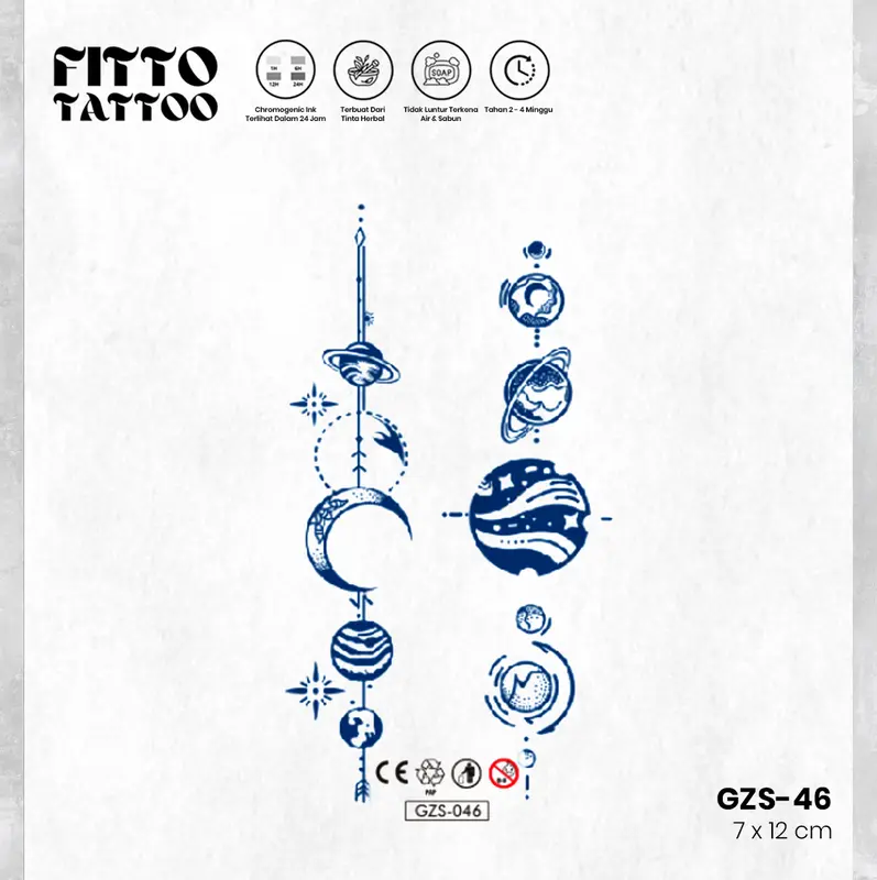 tato temporer premium tatto kecil semi permanen tattoo fruit ink aesthetic planet Temporary 0