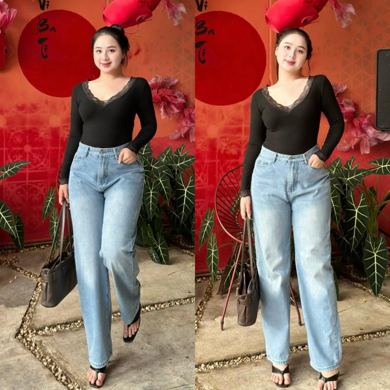 Quần Jean Suông Ống Rộng Màu Xanh Nhạt Thời Trang BigSize Thêu Nơ Hồng Túi Sau Denim 0116 Nữ Pants Baggy Women Ong quần  jean hoa Quần Jean Ống Rộng Wash Màu Quần Bò Ống Rộng quần jean nơ hồng quần  jean 