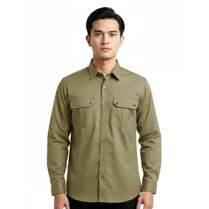TOPTEN Kemeja Pria Workshirt Lengan Panjang Saku Dua Warna Abu