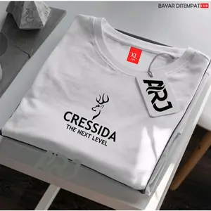 COD !!! Baju Kaos Distro Cressida Logo Text Hitam Premium Quality Kaos Cotton Combed 30s Lengan Pendek T-Shrit Koas Unisex Pria/Wanita