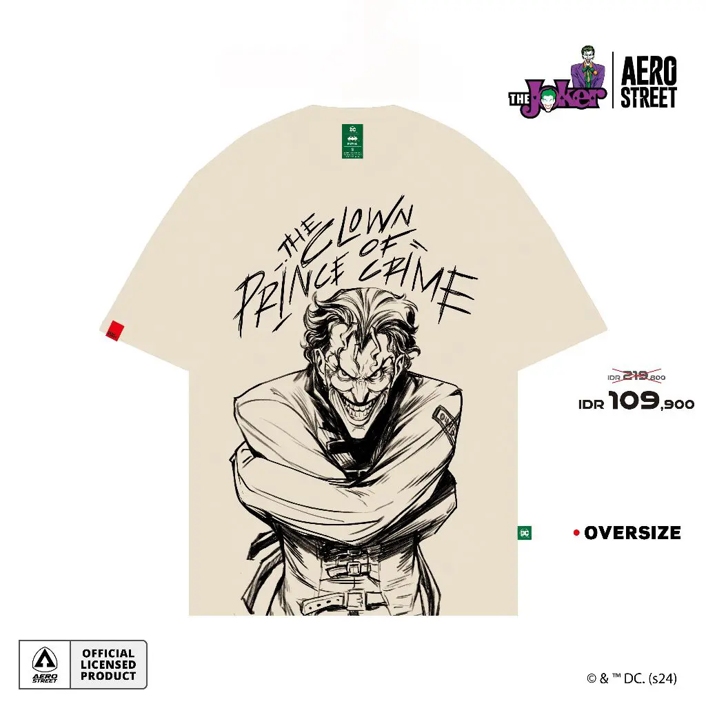 Aerostreet T Shirt Oversize The Joker Laugh Ivory Kaos FBDAA
