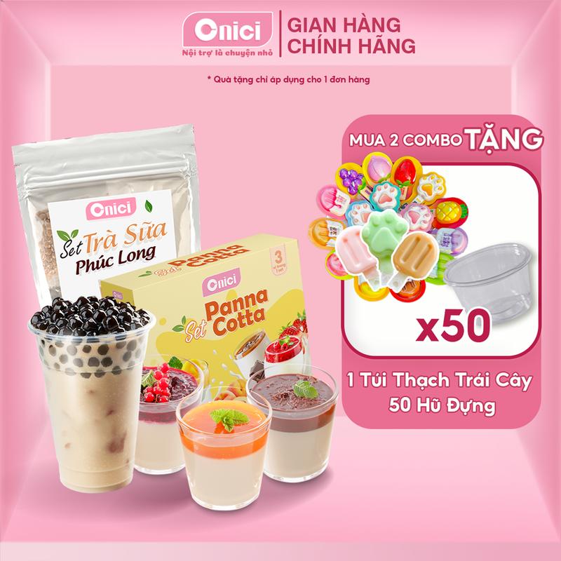  Combo 1 set Trà Sữa + 1 set Panna Cotta Bếp Của Mẹ ONICI set nguyên liệu nấu trà sữa 30 ly + panna nấu được 60 hũ kèm 5 vị sốt - kèm công thức nấu 