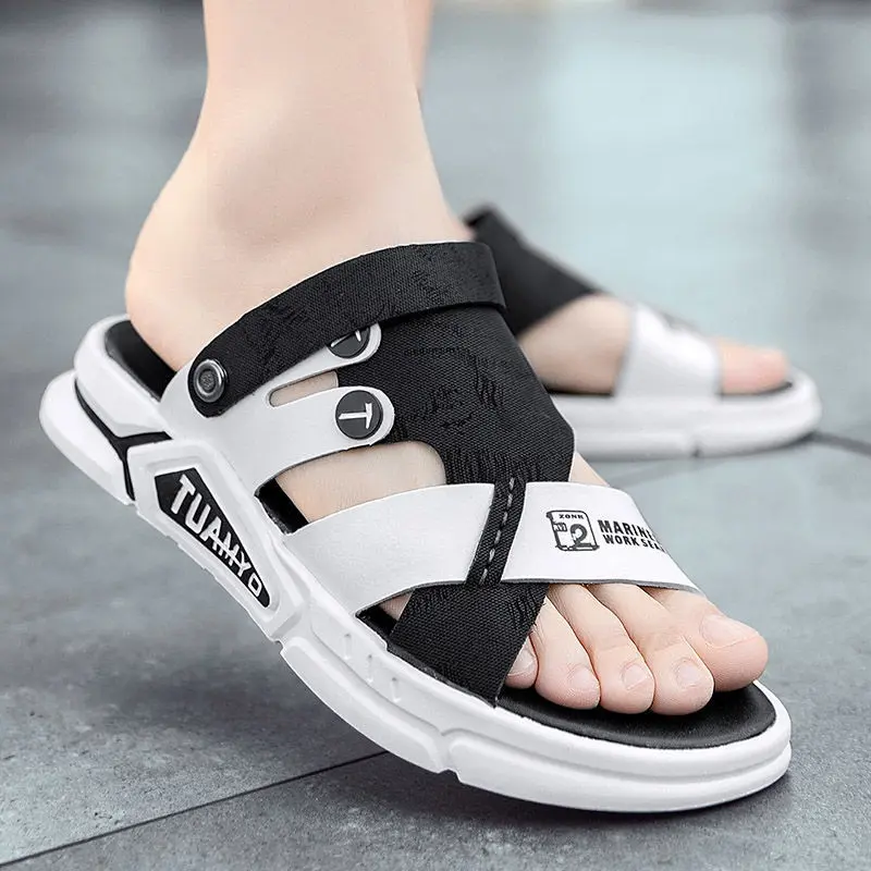 GRIT Men Sandals Summer Breathable Outdoor Hiking Beach Flat Male Shoes Comfortable Non Slip Rubber Sole Slippers Open Toe Black Pria Jepit 1