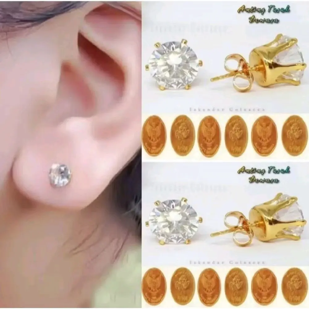 Anting Tusuk Koin Logam 1991-1992 Perhiasan Wanita Elegan Warna Gold Anti Karat Tidak Luntur Earrings