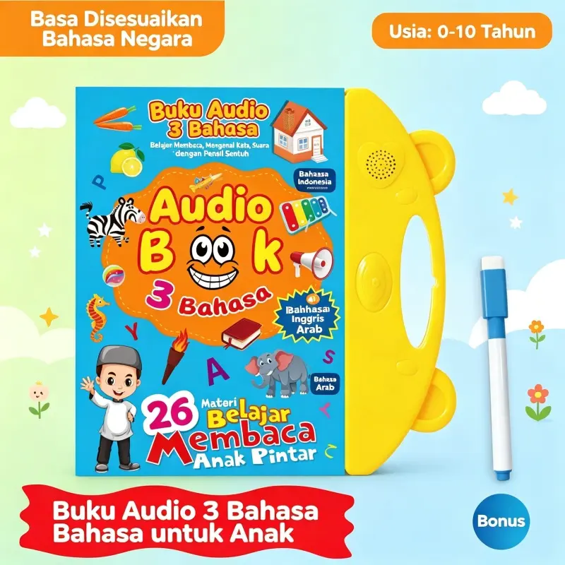 Buku Suara Smart Book Anak 3 Bahasa Indonesia Inggris Arab Alat Pendidikan Dini Mainan Edukasi (COD Tersedia)