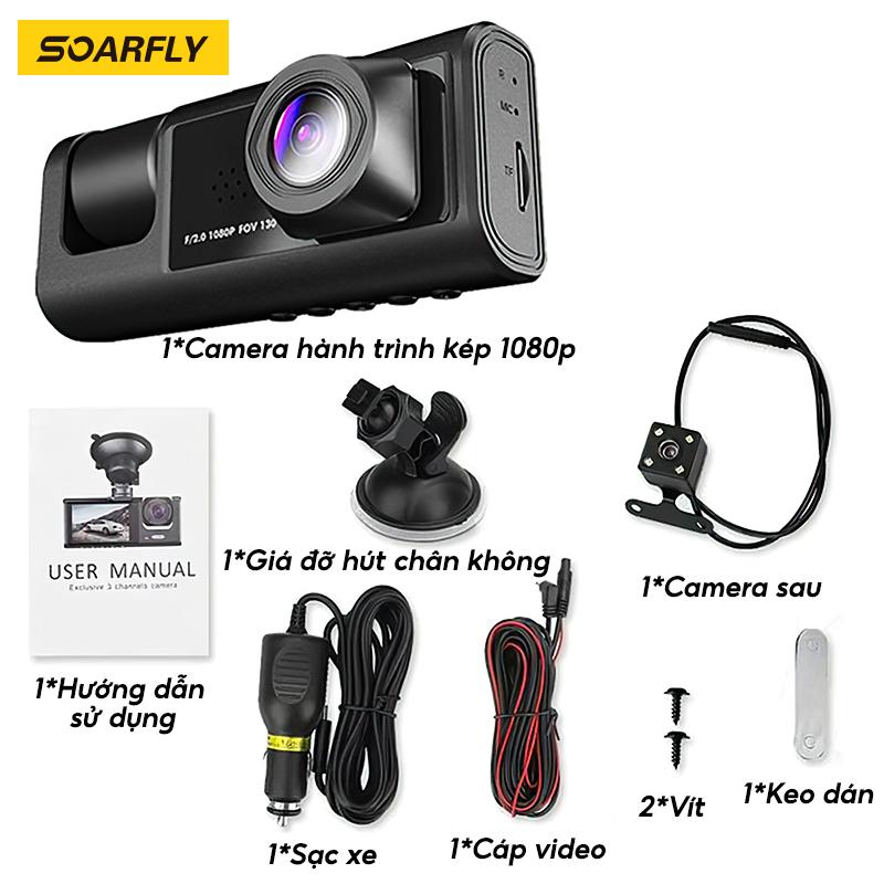 SOARFLY Camera Hành Trình FHDDASH 1080P 3 Kênh Ghi Hình Trước Nội Thất Sau Màn Hình 2 Inch Tầm Nhìn Ban Đêm IR Ghi Âm HD 360° Giám Sát Xe Cảm Biến G-Sensor Góc Rộng 170° Bảo Hành 5 Năm