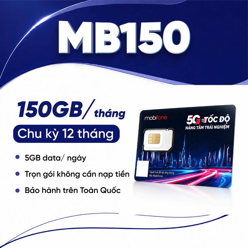 Chạy Chỉ Tiêu Sim/eSIM 5G Mobifone MDT50, 150GB/Tháng Trọn Gói 12 Tháng Không Nạp Tiền, Không Nghe Gọi