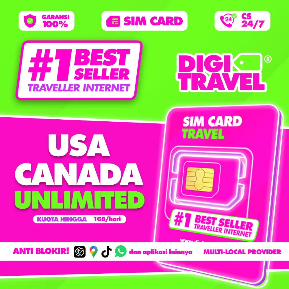SIM Card USA Canada Unlimited Internet Roaming Data Travel | DIGITRAVEL Kartu SIM USA Canada Amerika Serikat Kanada Unlimited Roaming Internet 4G 5G