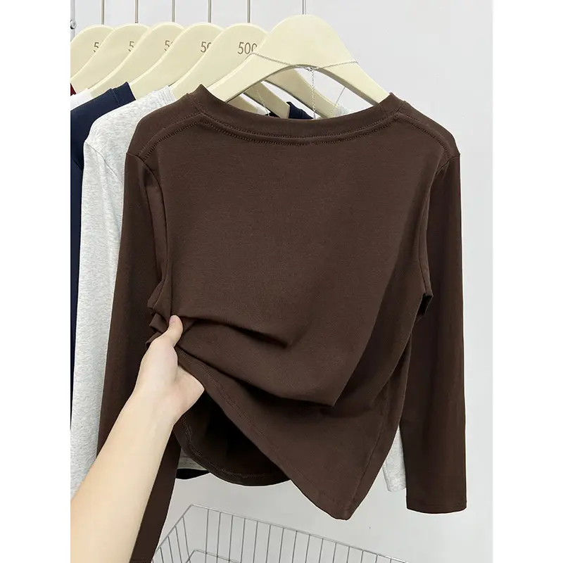 Áo Thun Tay Dài Vai Thẳng, Dáng Ôm, Co Giãn, Cổ Tròn, In Hình Cô Gái Hoạt Hình, Dễ Phối Đồ, Phong Cách Mùa Thu Mới 1