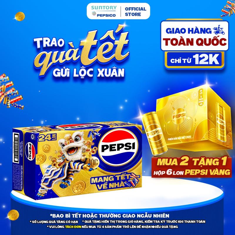   TẶNG PEPSI LON VÀNG  Thùng 24 Lon Nước Ngọt Giải Khát Có Gaz Pepsi  320ml hoặc 350ml lon  