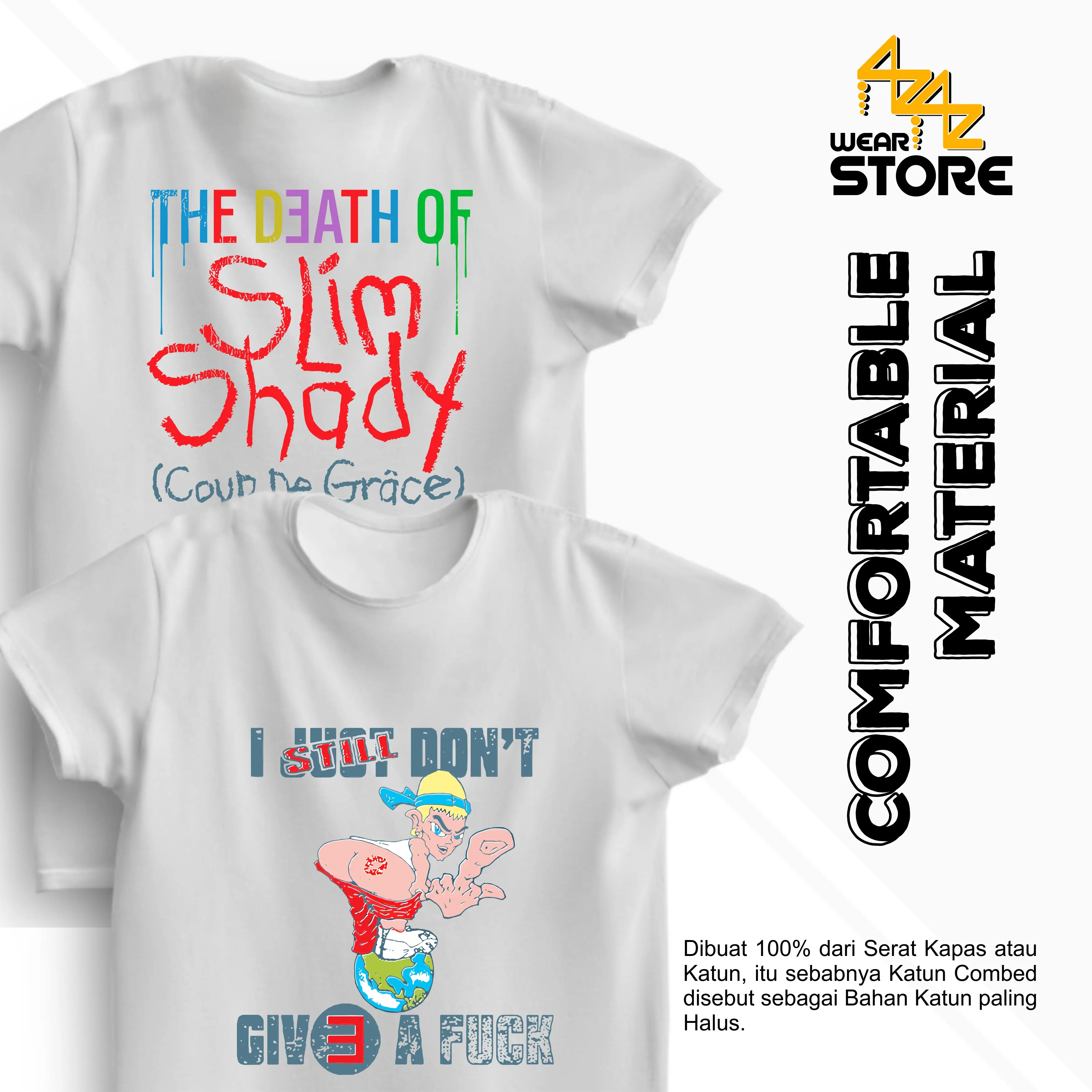 Baju Kaos Distro Pria Wanita Viral Eminem The Death Of Slim Shady (Coup De Grace) Katun Hitam Putih - Azaz Wear Store - Oblong, Combed