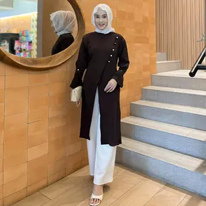 Shana Long Tunik Wanita Lebaran Asimetris Linen Impor Busui