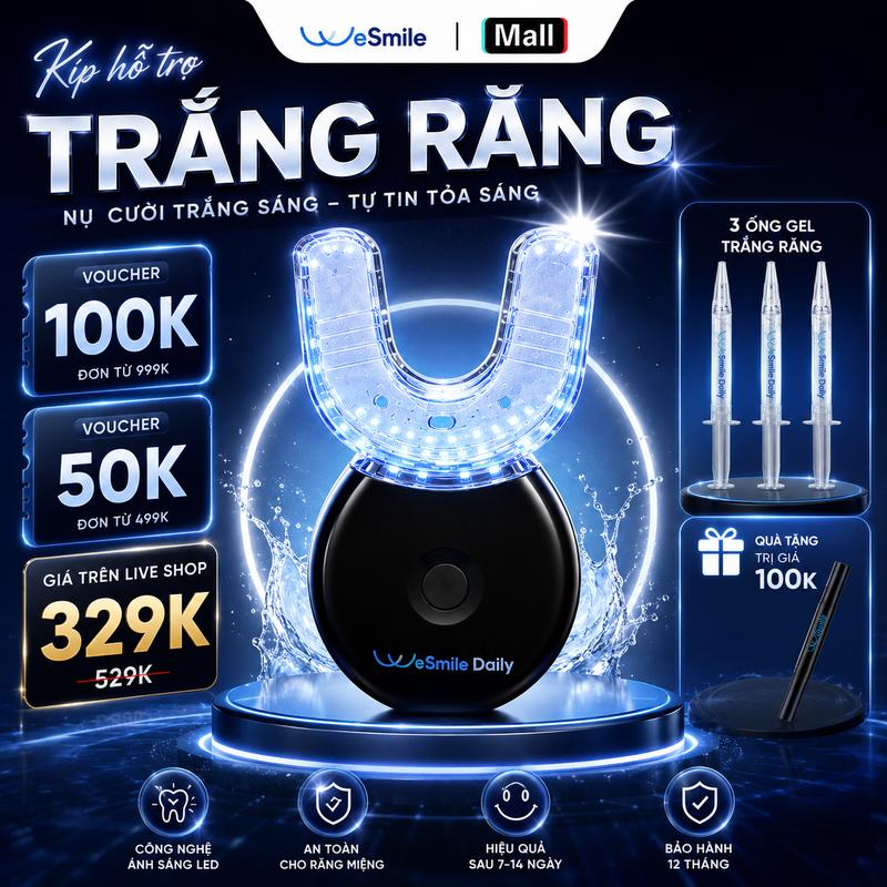 [QUÀ TẶNG 100K] Kit trắng răng WeSmile, Máy làm trắng răng tại nhà hỗ trợ bật 3-6 tone, duy trì độ bền màu răng lên tới 8 tháng tuỳ cơ địa, không ê buốt -  Hàng chính hãng