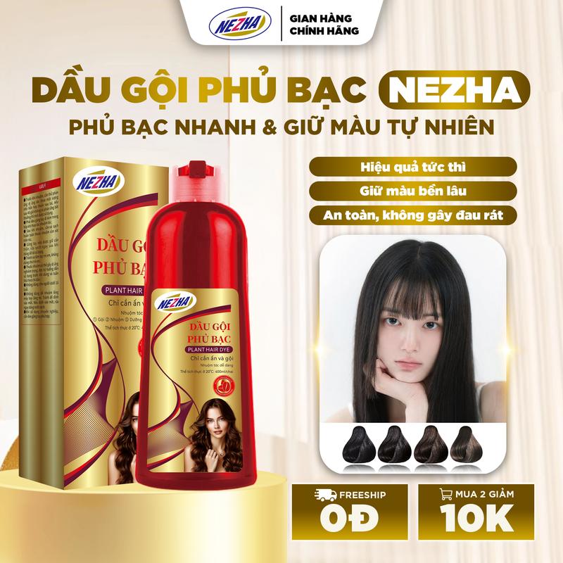 Dầu gội phủ bạc Nezha 400ml chính hãng. Dầu gội nhuộm tóc ĐEN NÂU bền màu. Dưỡng Tóc Chăm Sóc Tóc Nam Nữ