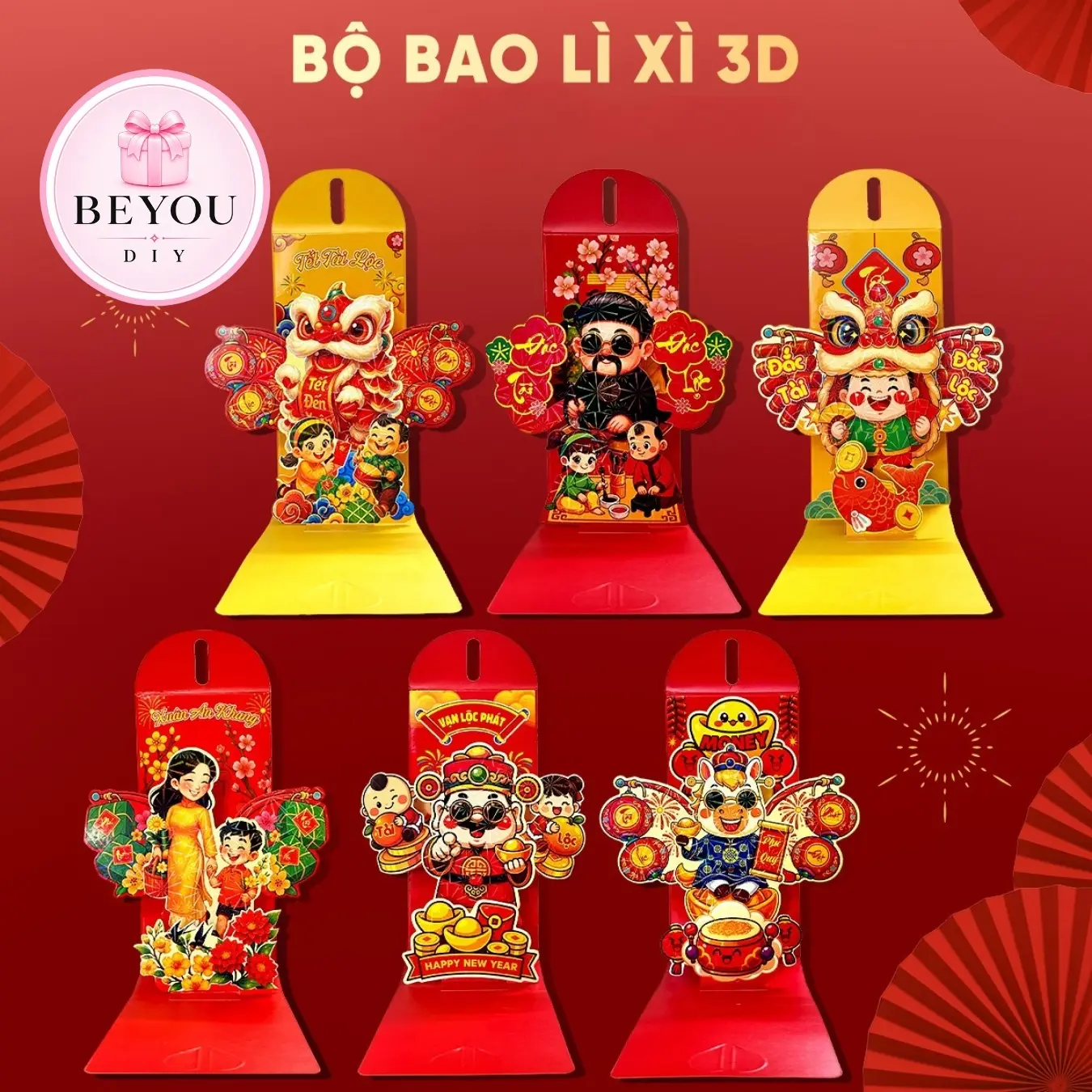( Tết 2026 ) Bao Lì Xì Popup 3D Cao Cấp Tết Bính Ngọ 2026, Lì Xì Mẫu Thiết Kế Đẹp Sang Trọng – BEYOU DIY