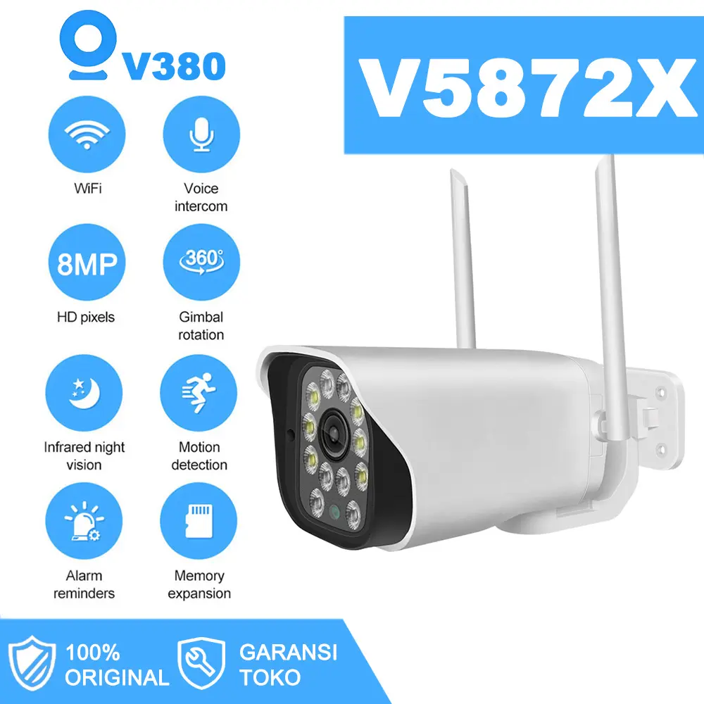V380 V5872X CCTV 8MP Outdoor Tahan Air IP Kamera WIFI Camera Lensa mendukung motion PTZ night vision