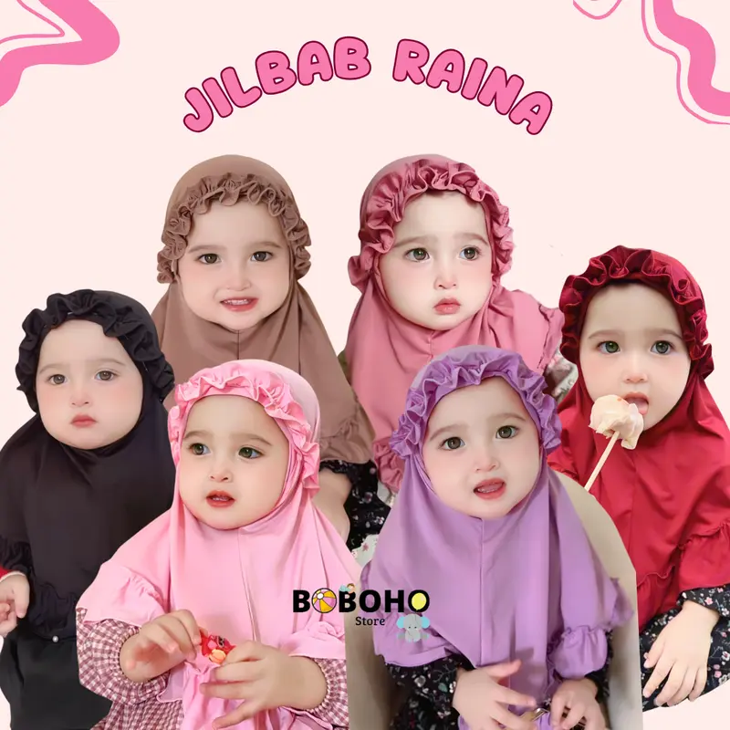 BOBOHO - Jilbab Anak Bayi Lokal Raina Kriwil 0-3 Tahun / Hijab Baby Muslim Kerudung Instan Pita 0