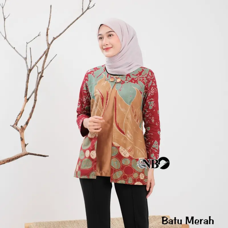 Atasan Batik Wanita Kerja Seragam Kantor Katun Lengan Panjang Modern Baju Casual Cewek Dewasa 2