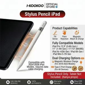 I-KOOKOO 2026 ORI Wireless Charge Stylus Pen for iPad 2018-2023,Stylus for iPad Mini 7,Pencil USB-C Pro M4 2024,Air 11,Tilt sensitivity ApplePencil Series / Stylus with Tilt Sensitive & Palm Rejection Pen for iPad7 8 9 10 10.2 10.5 10.9 Air 3 4 5 Pro 11