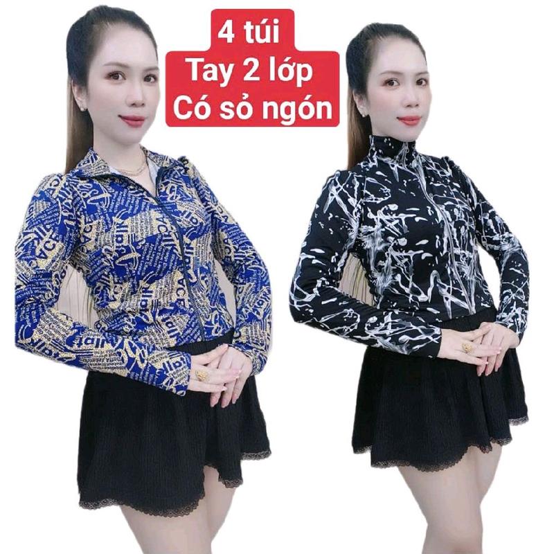 M3_Có 4 túi,Phom vừa mặc ngang rốn,2 túi trong 2 túi ngoài Áo khoác bông thun aty tay 2 lớp có sỏ ngón Nữ