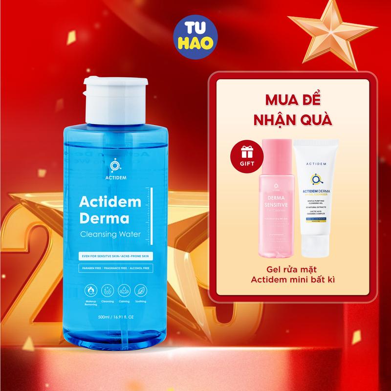 [Tặng Gel rửa mặt Mini Khi Mua 1 Chai] Nước tẩy trang không cay mắt Actidem Derma Cleansing Water cho da mụn, nhạy cảm 50/480ml - Từ Hảo  Cosmetic