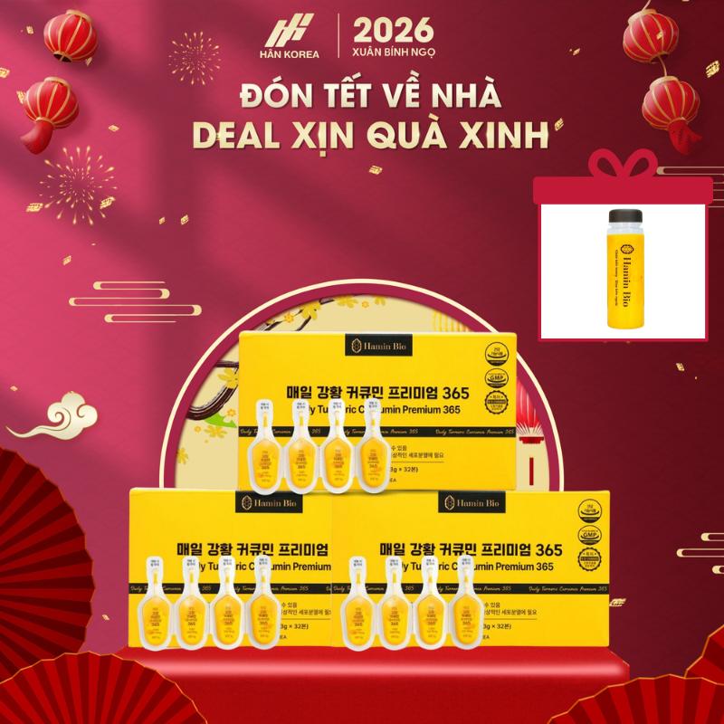 DEAL HUỲNH ĐĂNG THÔNG - Combo 3 hộp tinh chất nghệ nano curcumin Hamin Bio 365 Premium hộp 32 tép Hàn Quốc