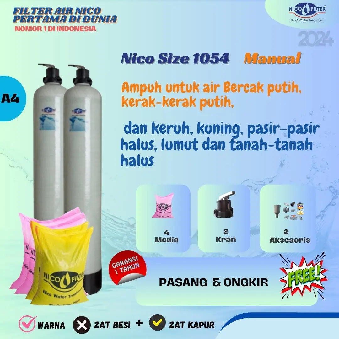 A4. Nico Filter Size 1054 Manual + Media Nico Natural + Media Nico Zat Kapur filter air banjir
