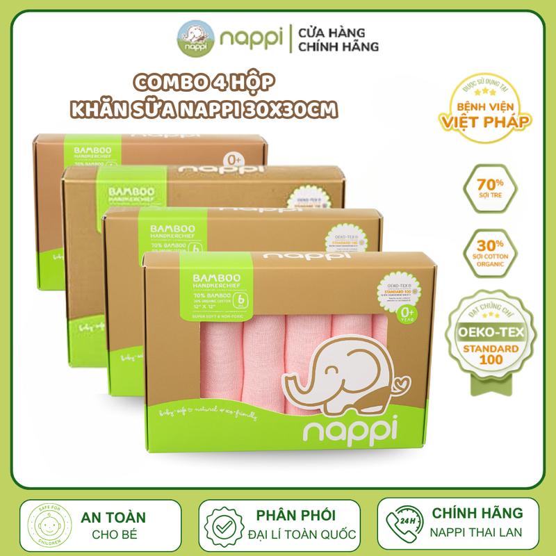  Nappi COMBO 4 Hộp Khăn Sữa Sợi Tre Nappi Organic Cotton  30x30cm  Khăn Sữa Cho Bé Sơ Sinh Cao Cấp Kháng Khuẩn An Toàn Cho Bé  6 Chiếc Hộp  Khăn Xô Khăn Lau Khăn Tắm 