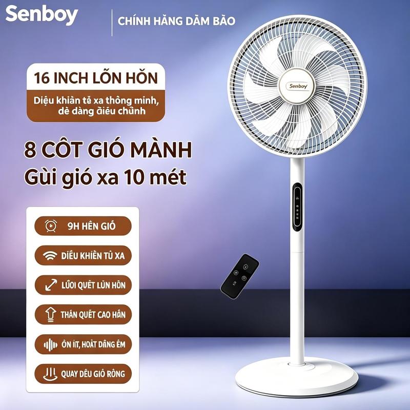 Quạt Đứng Thông Minh Senboy 7 Cánh Màn Hình LED Lớn - 8 Cấp Độ Gió, Động Cơ Tiết Kiệm Điện, Tặng Remote Từ Xa, Bảo Hành 12 Tháng