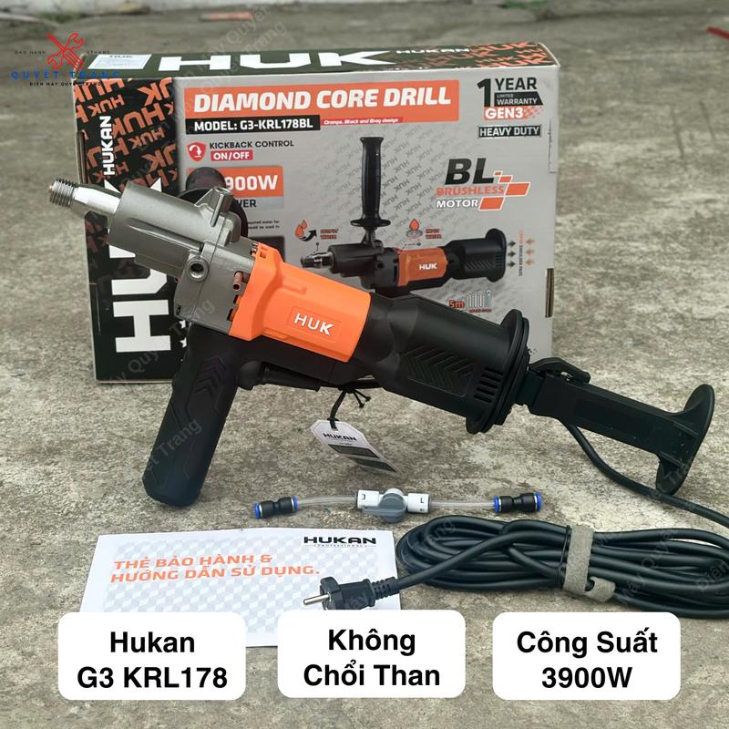  Máy Khoan Rút Lõi Hukan G3 - KRL 178 BL Không Chổi Than Chế Độ Chống Vả Anti kickback Công Suất Cao 3900W 