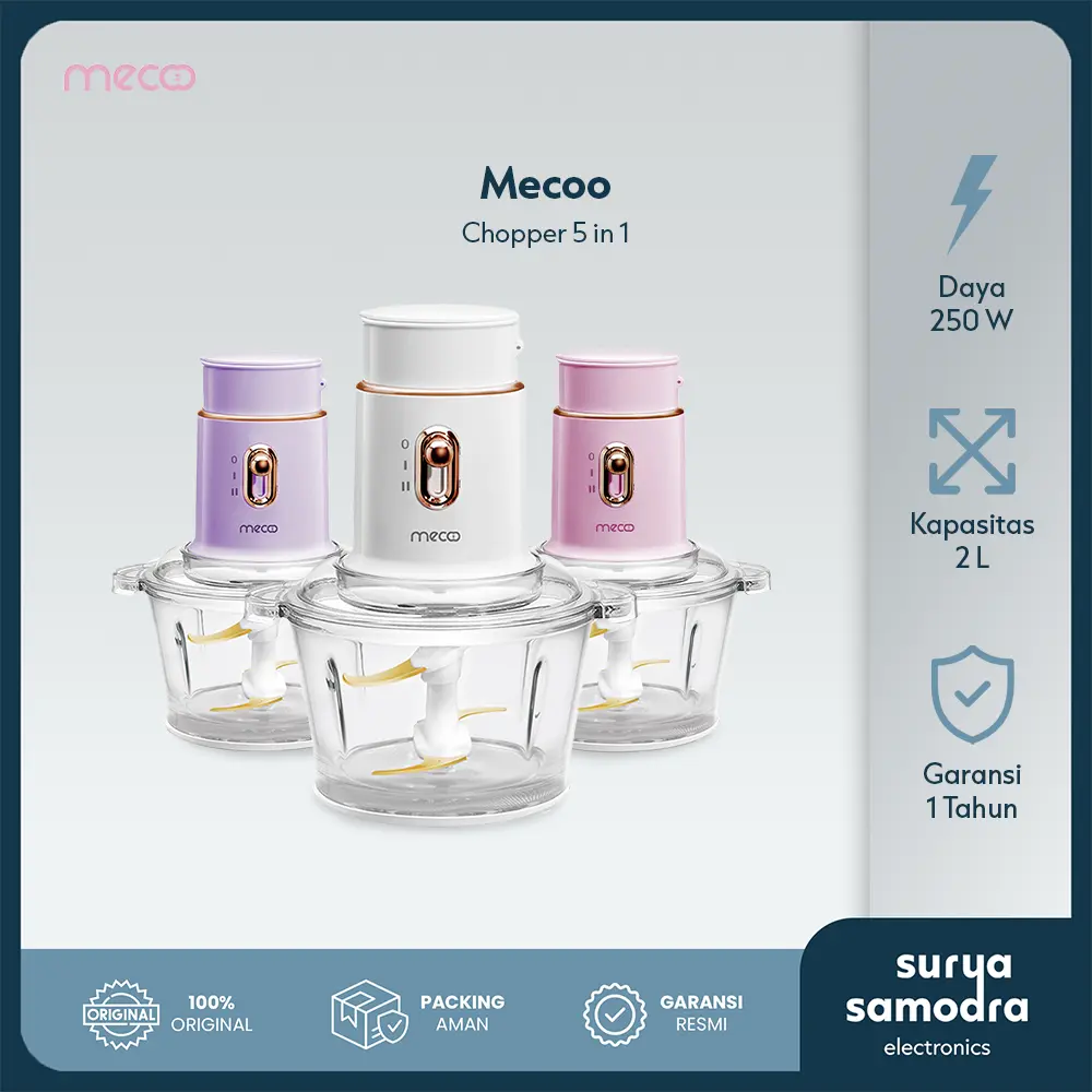 Mecoo Most Aesthetic 5 in 1 Antibacterial Odorless Chopper Putih 250 Low Watt BPA Free / Blender Daging / Baby Food Processor / Penggiling Daging | Chopper Mecoo 5 in 1  Juicer