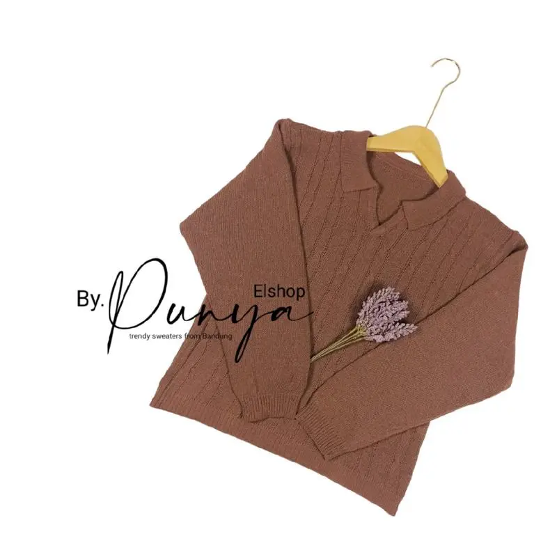 Clara polo cable Blouse crop Atasan wanita kekinian Tebal 6