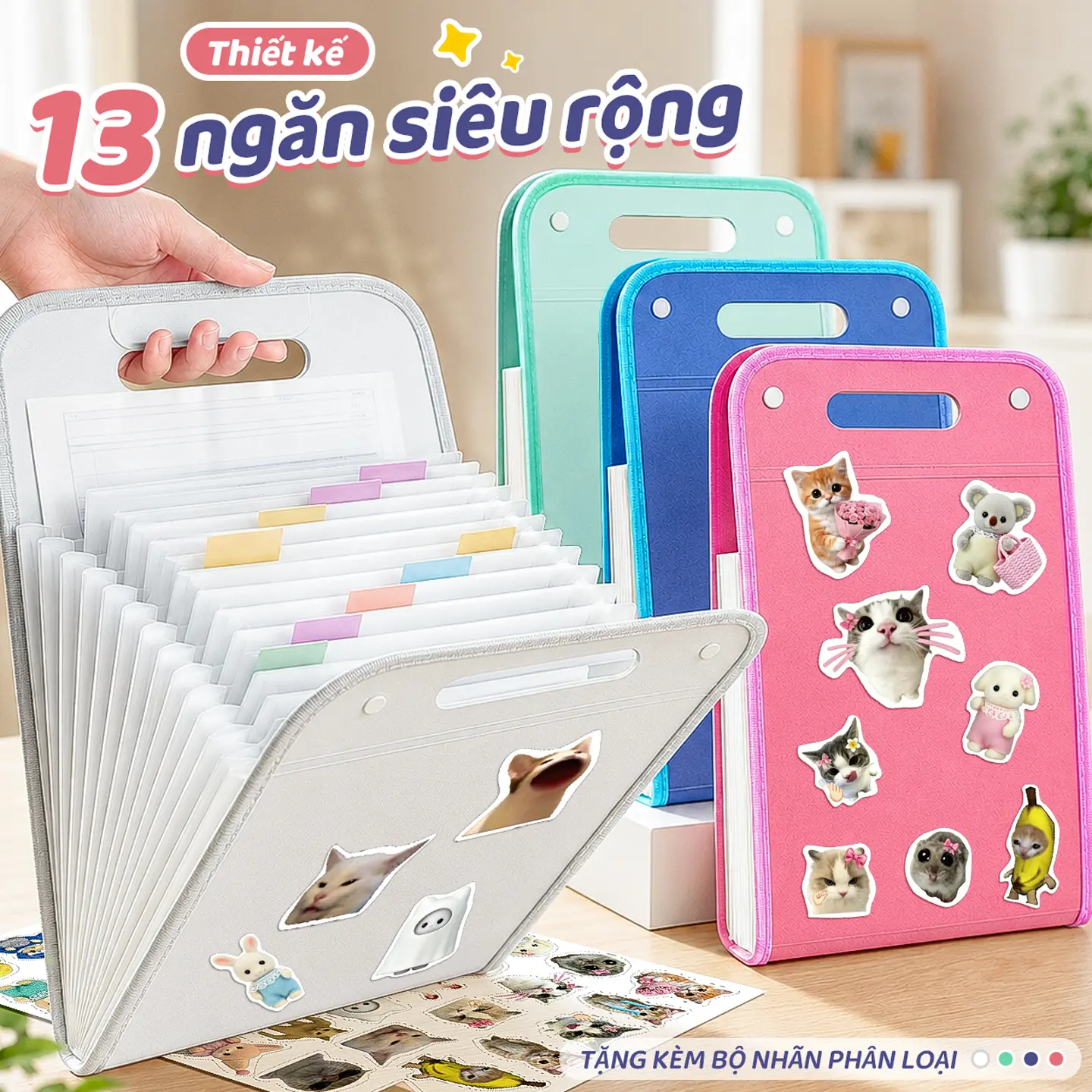 Tệp Hồ Sơ 13 Ngăn M.Y – Nhựa PP Không Thấm Nước, Dung Lượng 260 Tờ Size 24.5x37x3cm